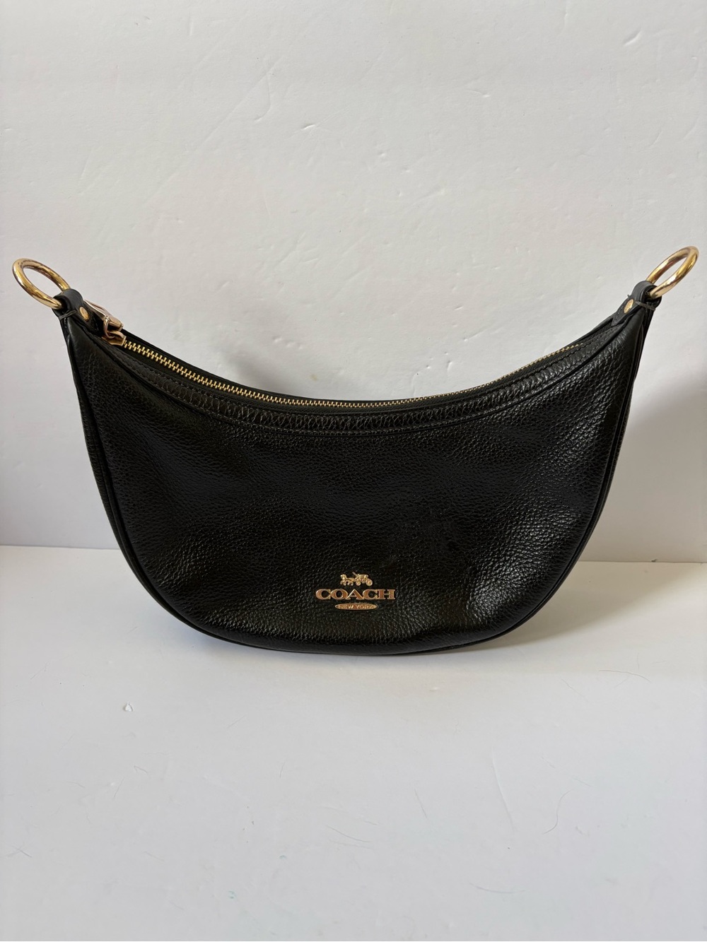 COACH Aria CO996 Leather Crossbody Bag Black Half Moon Academia Flaw Career - Picture 2 of 13